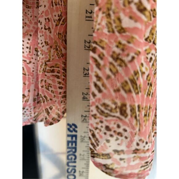 Joy Joy Women’s Blouse Pink Abstract Print Ruffle Neck Long Sleeve Lined Boho M - Picture 5 of 8